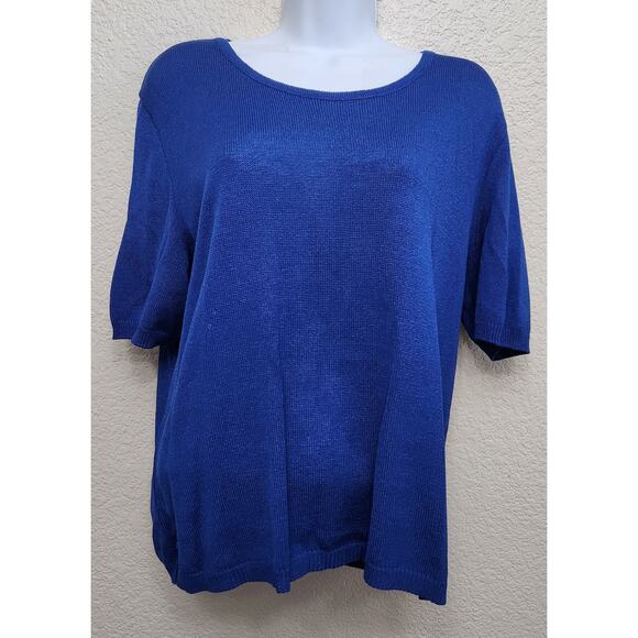 Philippe Marques Blue Tight Knit Round Neck Short Sleeve Top 14 Lightweight Soft - Picture 1 of 5